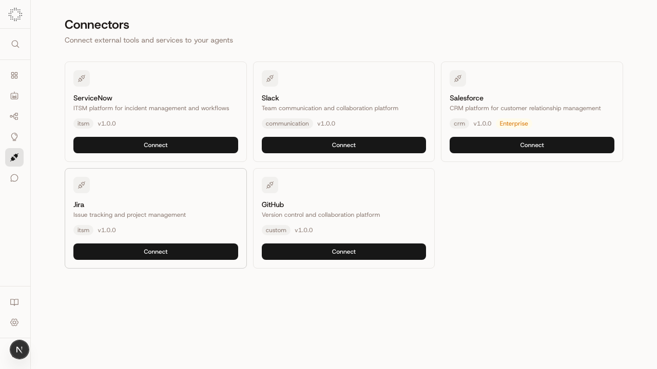 Oniva connectors for ServiceNow, Slack, Salesforce, Jira and GitHub